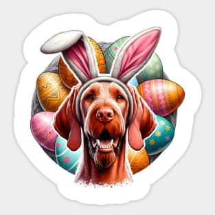 Wirehaired Vizsla Sports Bunny Ears for Easter Joy Sticker